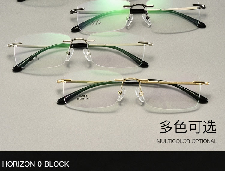 Men's Rimless Square Alloy Frame Eyeglasses Customizable Lenses Zt7053 Rimless Bclear