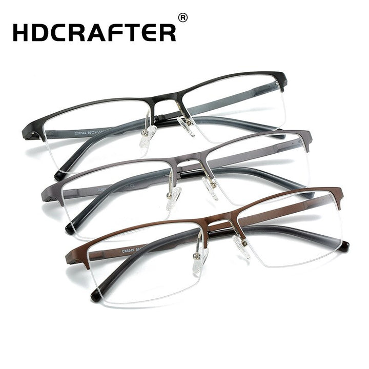 Hdcrafter Men's Semi Rim TR 90 Titanium Alloy Square Frame Eyeglasses P6342 Semi Rim Hdcrafter Eyeglasses