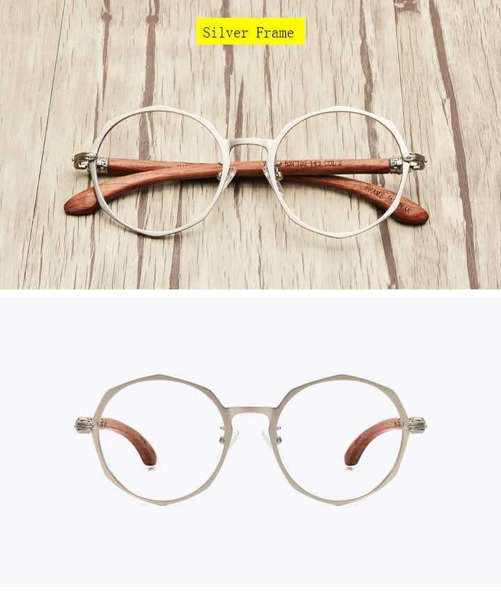 Hdcrafter Unisex Full Rim Round Acetate Alloy Frame Wood Temple Eyeglasses 7578d Full Rim Hdcrafter Eyeglasses