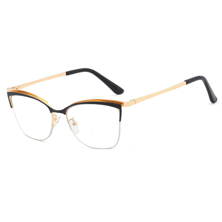 CCspace Women's Semi Rim Cat Eye Alloy Frame Eyeglasses 48282 Semi Rim CCspace C5Black