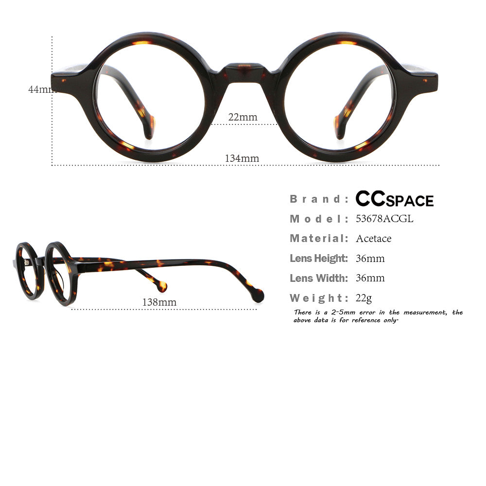 CCspace Unisex Full Rim Round Acetate Punk Frame Eyeglasses 53678 Full Rim CCspace