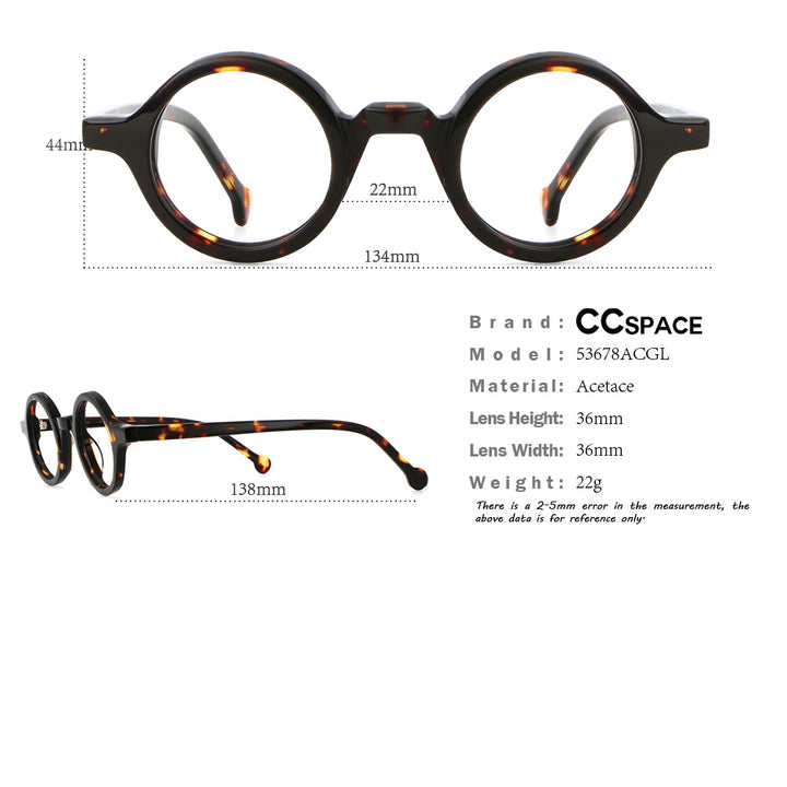 CCspace Unisex Full Rim Round Acetate Punk Frame Eyeglasses 53678 Full Rim CCspace