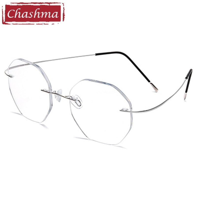 Chashma Ottica Unisex Rimless Octagon Polygon Titanium Eyeglasses 9017 Rimless Chashma Ottica Silver