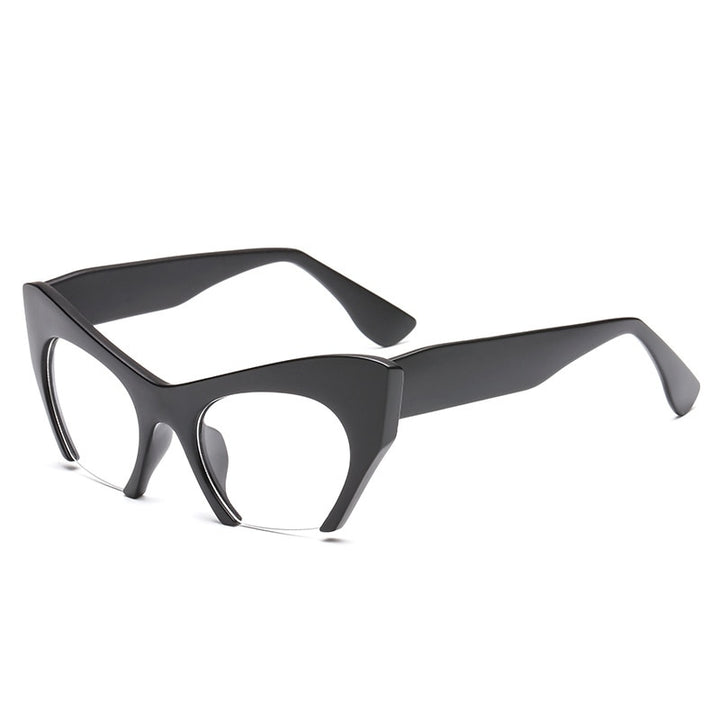 CCspace Unisex Semi Rim Cat Eye Resin Frame Eyeglasses 45292 Semi Rim CCspace C2Matte-Black