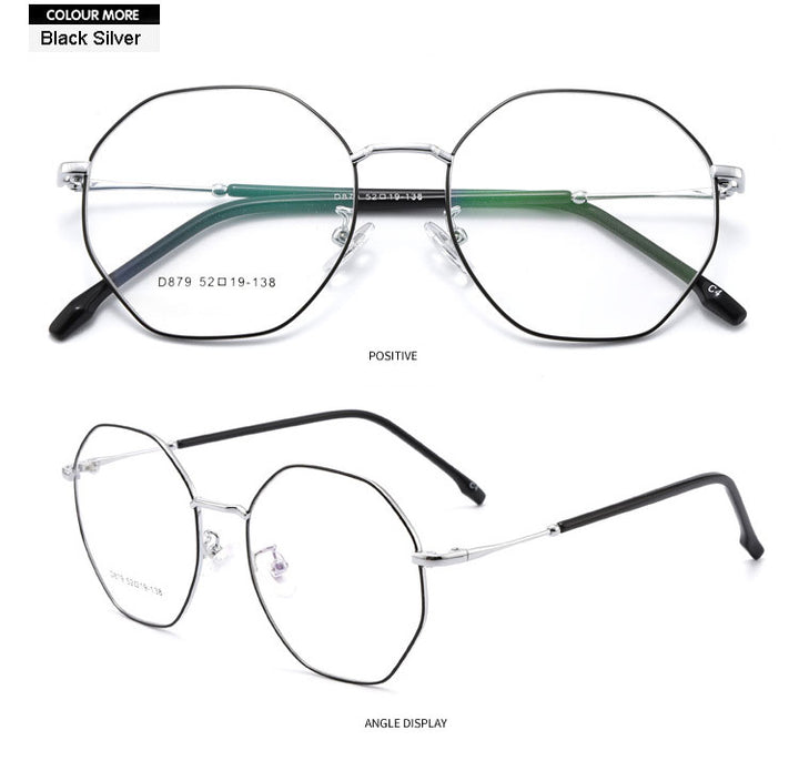 Hotony Unisex Full Rim Polygon Alloy Frame Spring Hinge Eyeglasses D879 Full Rim Hotony