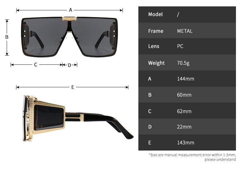 CCspace Unisex Full Rim Oversized Square One Lens Alloy Frame Sunglasses 46588 Sunglasses CCspace Sunglasses