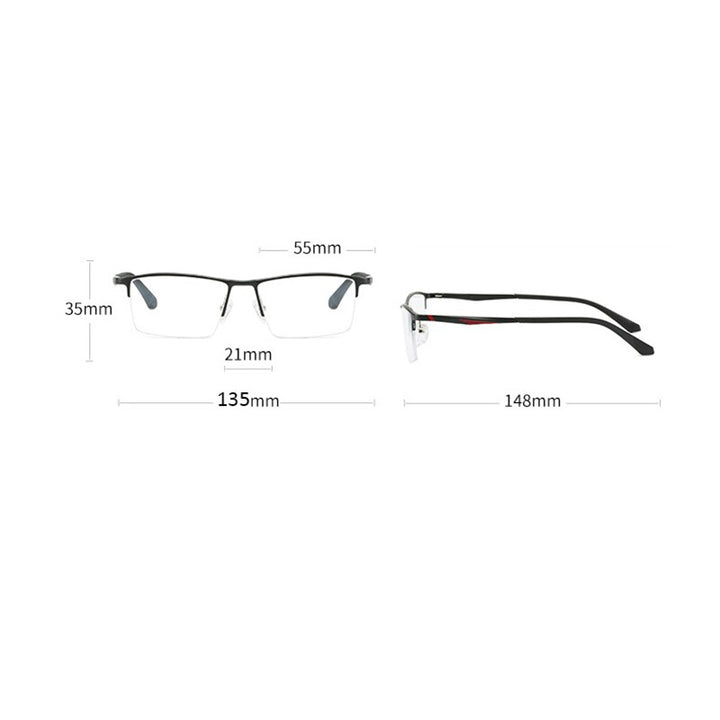 Reven Jate Men's Semi Rim Square Aluminum Eyeglasses B2037 Semi Rim Reven Jate