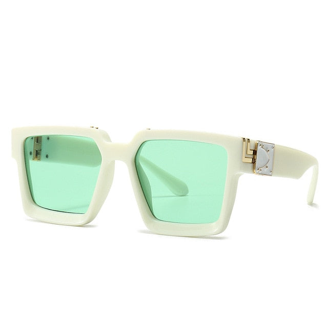 CCspace Unisex Full Rim Square Resin Frame Sunglasses 46167 Sunglasses CCspace Sunglasses C3BeigeGreen LargeFrame