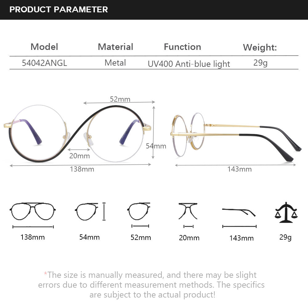CCspace Unisex Semi Rim Round Alloy Frame Eyeglasses 54042 Semi Rim CCspace
