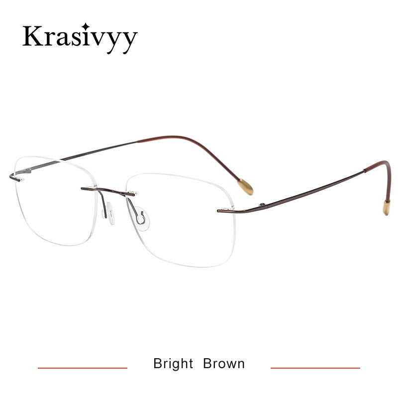 Krasivyy Unisex Rimless Square Titanium Eyeglasses Kr6010 Rimless Krasivyy Bright Brown