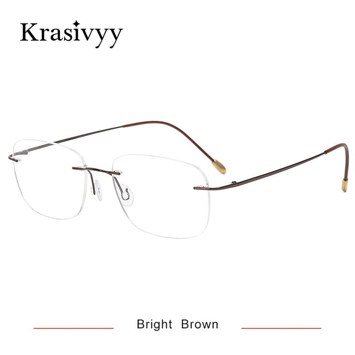 Krasivyy Unisex Rimless Square Titanium Eyeglasses Kr6010 Rimless Krasivyy Bright Brown