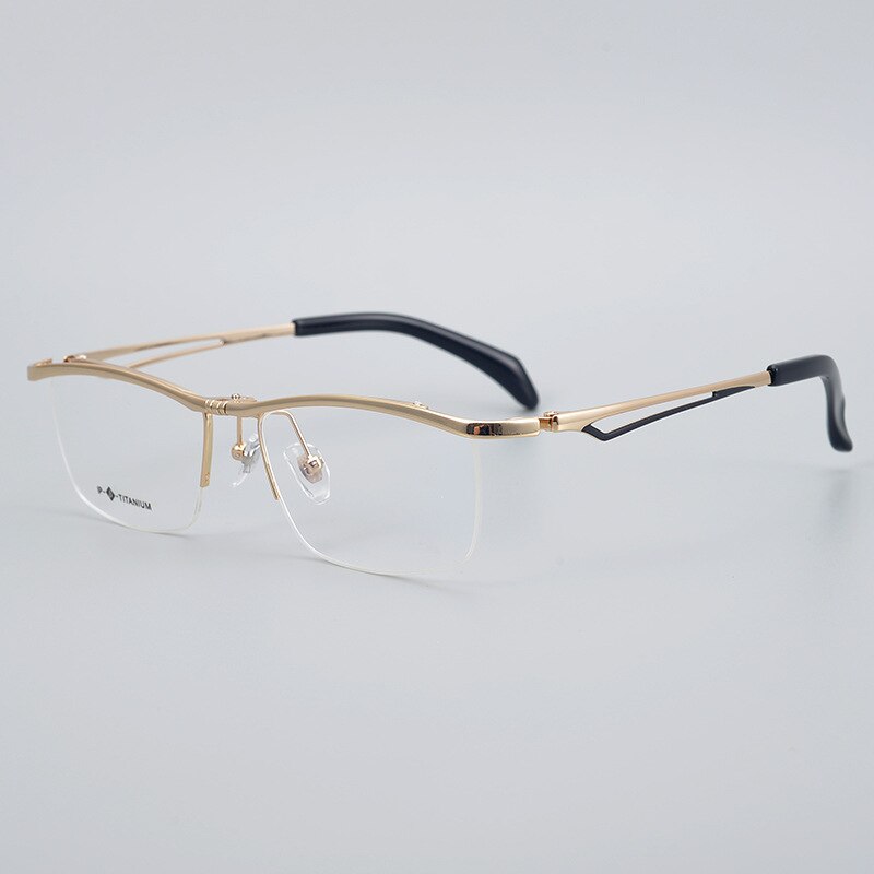 Muzz Men's Semi Rim Square Titanium Frame Eyeglasses T18044 Semi Rim Muzz Gold