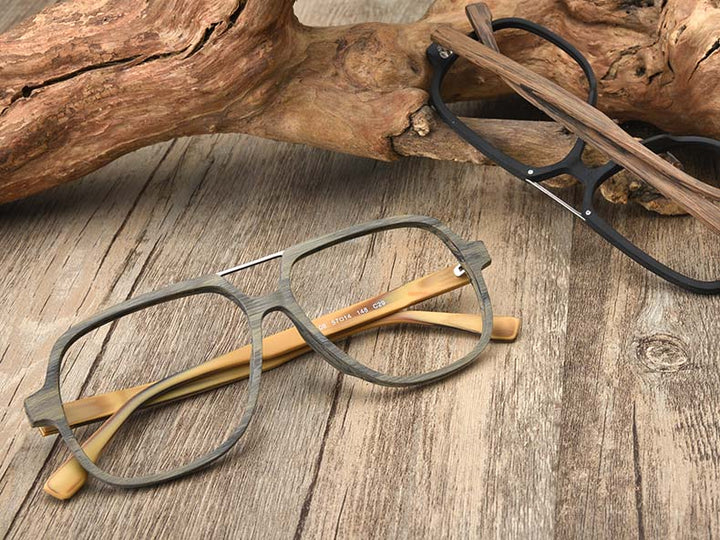 Hdcrafter Unisex Full Rim Square Oversized Wood Eyeglasses Ps8210 Full Rim Hdcrafter Eyeglasses