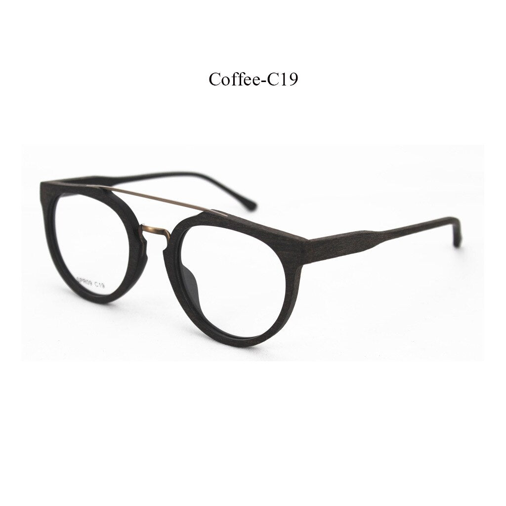Hdcrafter Unisex Full Rim Round Wood Metal Acetate Double Bridge Frame Eyeglasses Spr09 Full Rim Hdcrafter Eyeglasses Coffee-C19