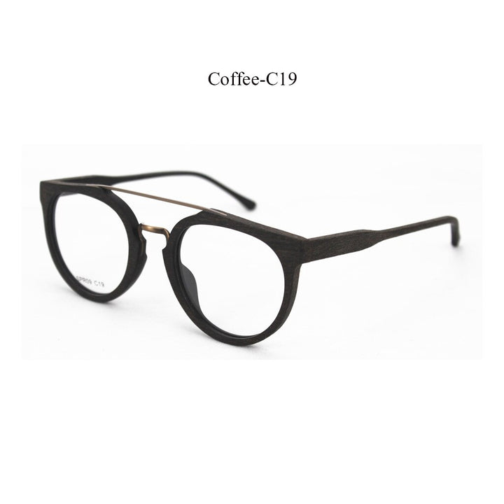 Hdcrafter Unisex Full Rim Round Wood Metal Acetate Double Bridge Frame Eyeglasses Spr09 Full Rim Hdcrafter Eyeglasses Coffee-C19