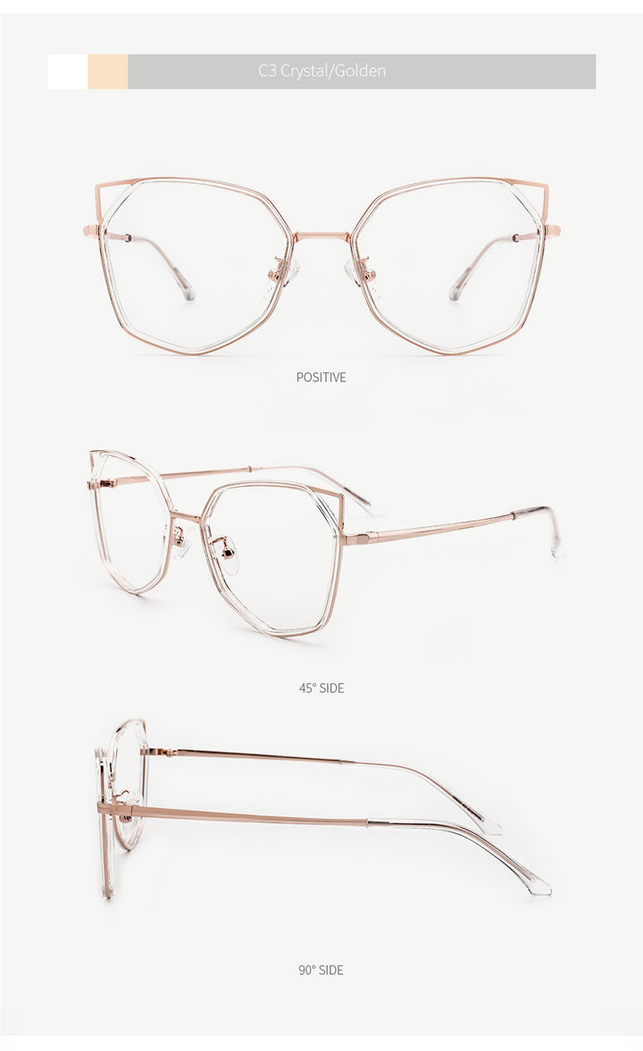 Kansept Women's Full Rim Polygonal Cat Ear Alloy Acetate Frame Eyeglasses 90053 Full Rim Kansept
