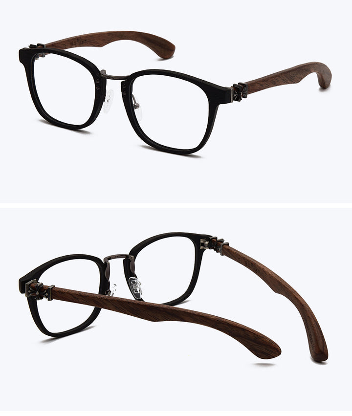 Hdcrafter Unisex Full Rim Round Wood Temple Eyeglasses 7473d Full Rim Hdcrafter Eyeglasses