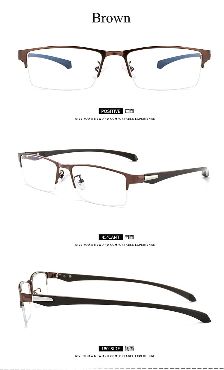 Bclear Men's Semi Rim Square Titanium Alloy Eyeglasses 66071 Semi Rim Bclear