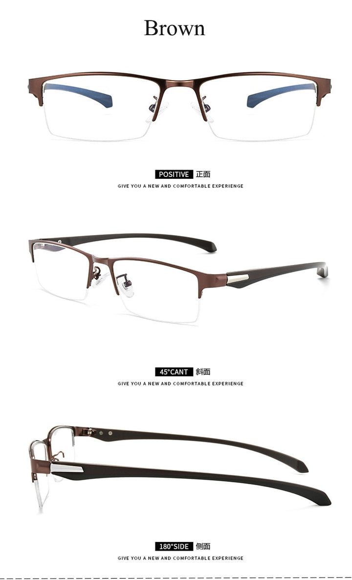 Bclear Men's Semi Rim Square Titanium Alloy Eyeglasses 66071 Semi Rim Bclear