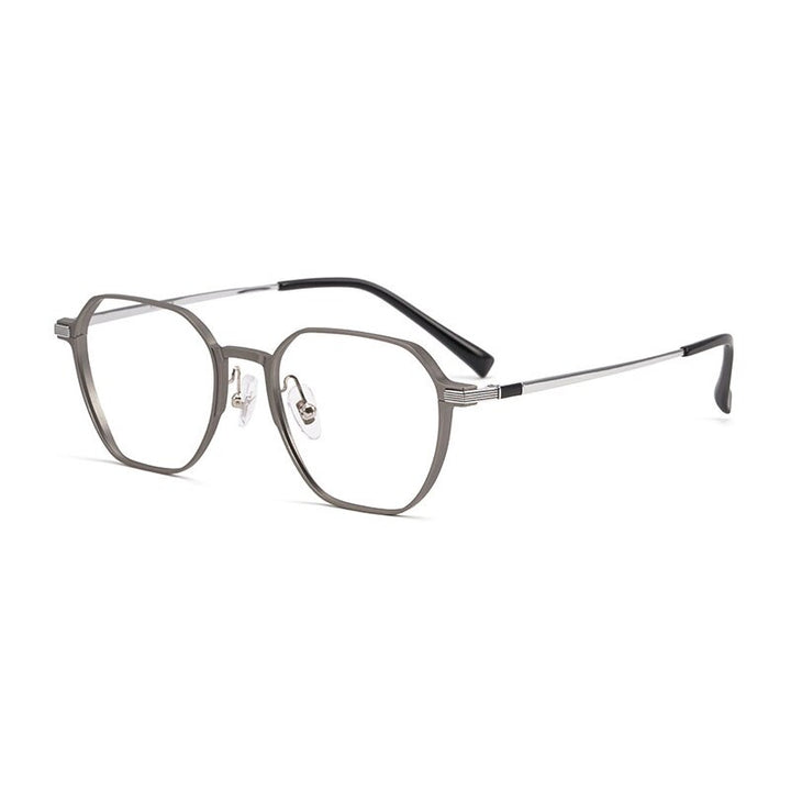 Handoer Unisex Full Rim Polygonal Square Aluminum Magnesium Alloy Eyeglasses 5052 Full Rim Handoer Gray