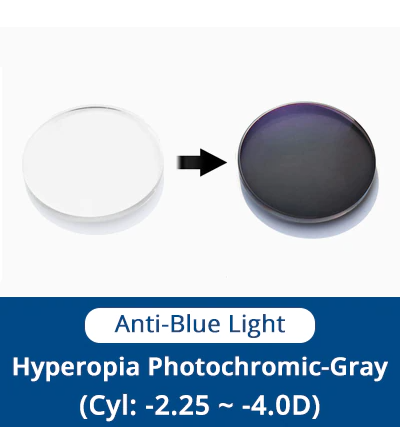 Ralferty 1.56 Single Vision Photochromic Grey Hyperopic Lenses Anti-Blue -2.25~-4.0 D Lenses Ralferty Lenses