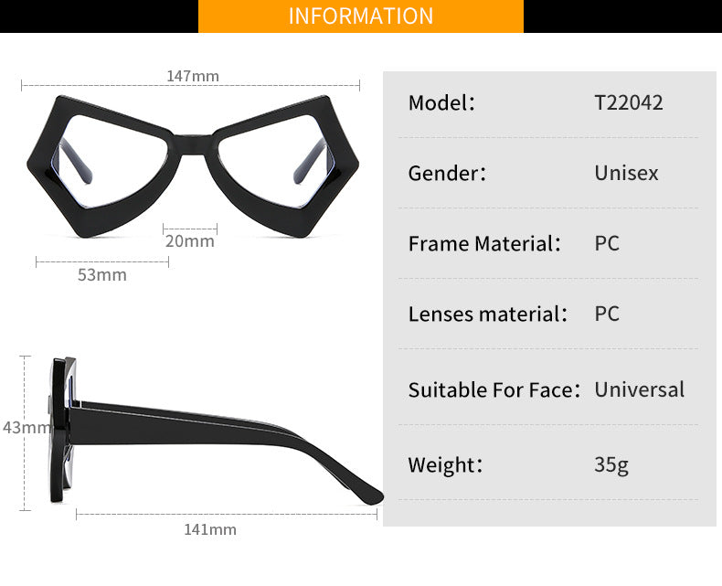 CCspace Unisex Full Rim Polygonal Cat Eye Acetate Frame Eyeglasses 54620 Full Rim CCspace