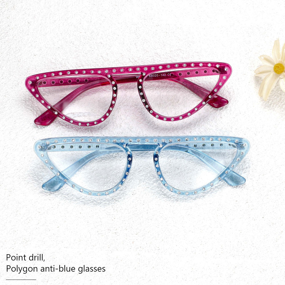 CCspace Women's Full Rim Polygon Cat Eye Jewelled Resin Frame Eyeglasses 54134 Full Rim CCspace