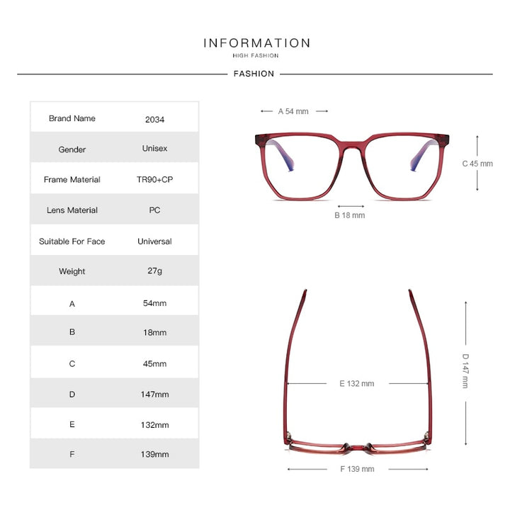 Gmei Unisex Full Rim TR 90 Titanium Square Frame Eyeglasses 2034 Full Rim Gmei Optical