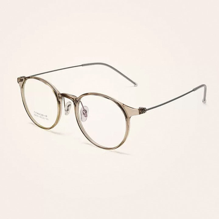 Yimaruili Unisex Full Rim Round Tr 90 Titanium Eyeglasses M8062 Full Rim Yimaruili Eyeglasses Transparent Tea
