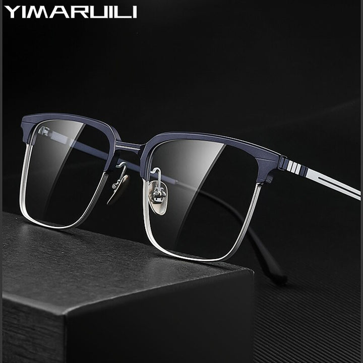 Yimaruili Men's Full Rim Small Square Acetate Titanium Eyeglasses 9201 Full Rim Yimaruili Eyeglasses