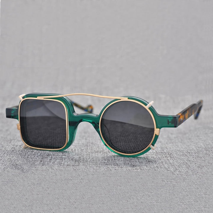 Yujo Unisex Full Rim Square Round Acetate Eyeglasses Clip On Sunglasses 002 With Clip Ons Yujo
