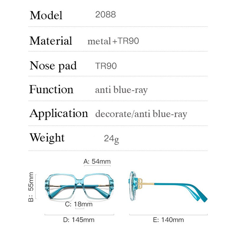Hotony Women's Full Rim Square Acetate Eyeglasses 2099 Full Rim Hotony