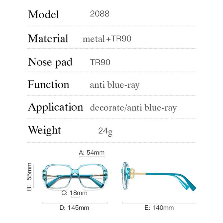 Hotony Women's Full Rim Square Acetate Eyeglasses 2099 Full Rim Hotony