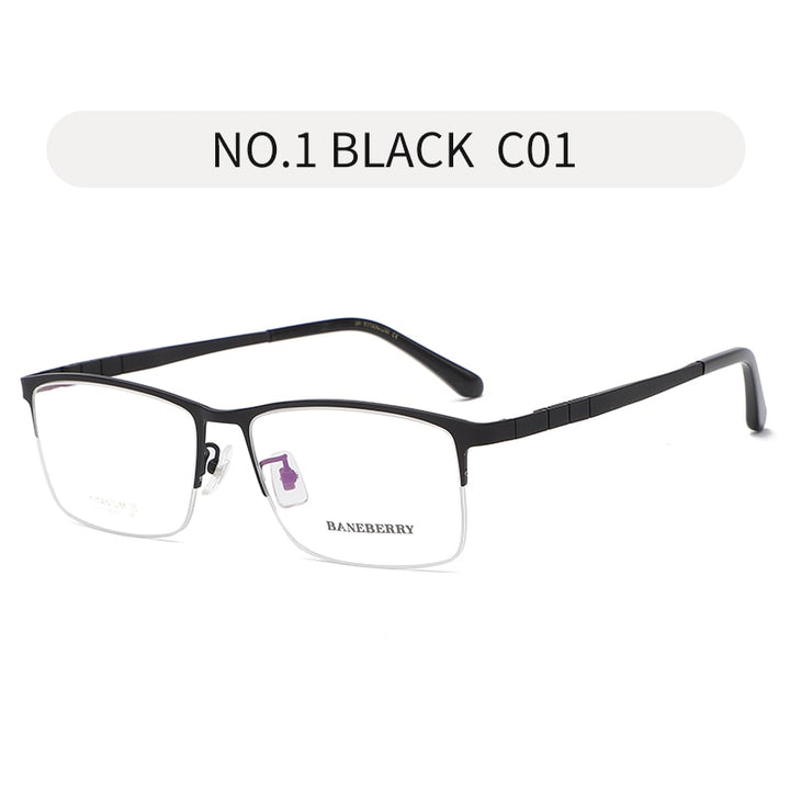 Reven Jate Unisex Semi Rim Rectangle Titanium Frame Eyeglasses 71111 Semi Rim Reven Jate black