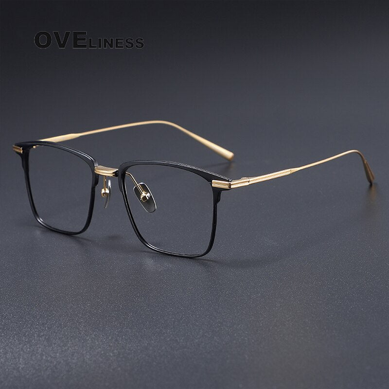 Oveliness Men's Full Rim Square Titanium Eyeglasses Flatiron25 Full Rim Oveliness black gold
