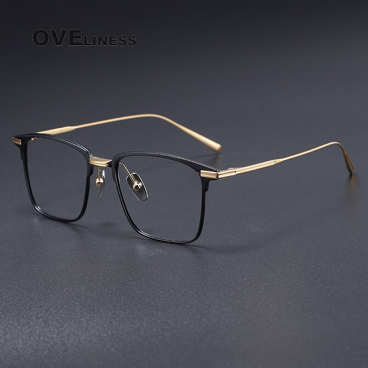 Oveliness Men's Full Rim Square Titanium Eyeglasses Flatiron25 Full Rim Oveliness black gold