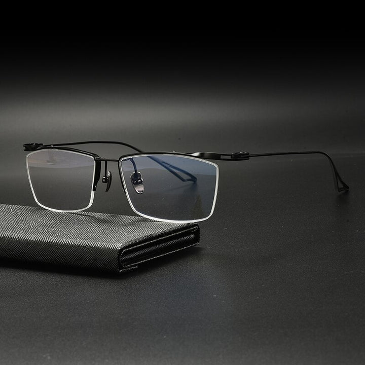 Gatenac Unisex Semi Rim Square Titanium Eyeglasses Gxyj936 Semi Rim Gatenac Black