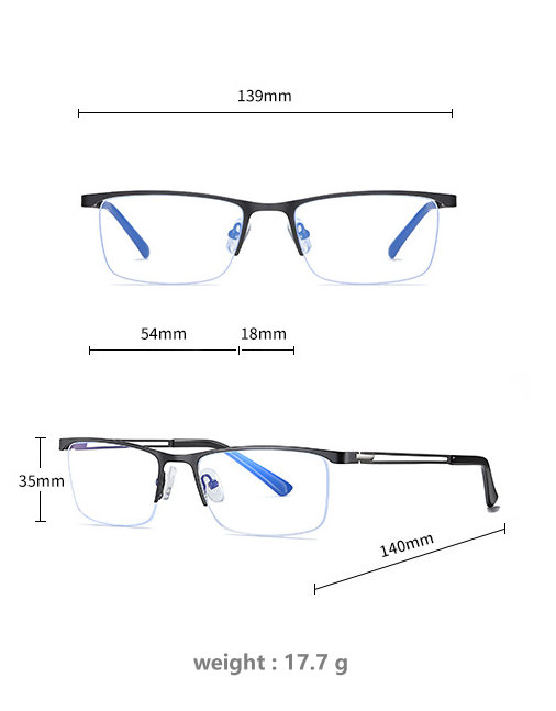CCspace Men's Semi Rim Rectangle Alloy Frame Eyeglasses 54534 Semi Rim CCspace