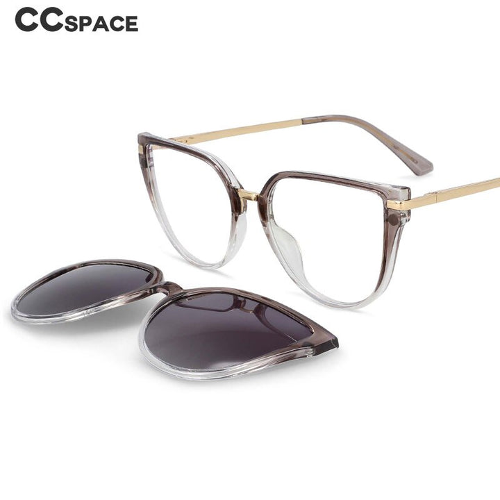CCspace Unisex Full Rim Oversized Square Tr 90 Frame Eyeglasses Clip On Sunglasses 53791 With Clip Ons CCSpace