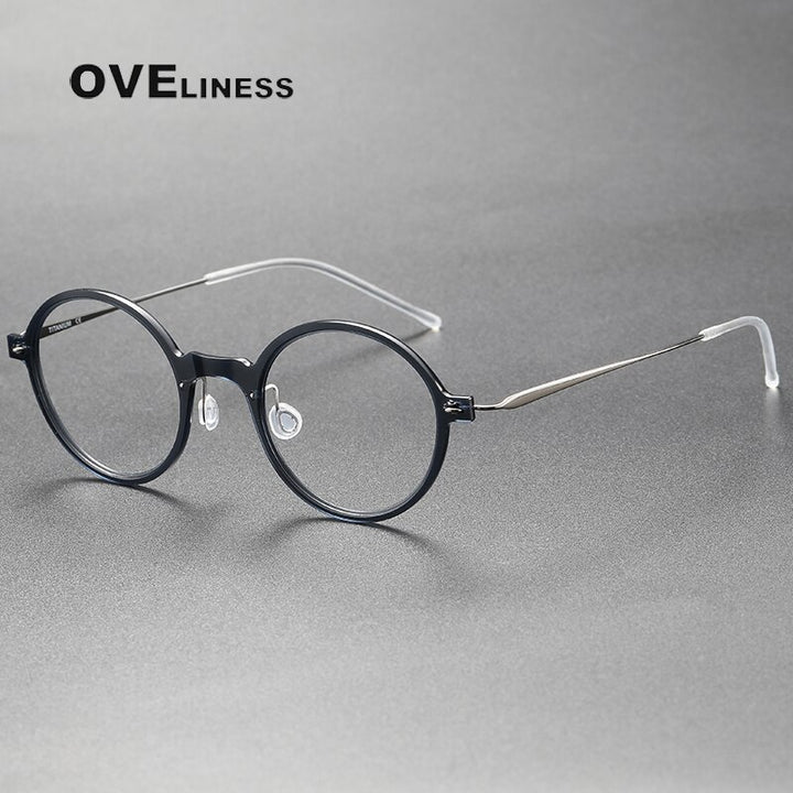 Oveliness Unisex Full Rim Round Screwless Acetate Titanium Eyeglasses 6508 Full Rim Oveliness dark grey