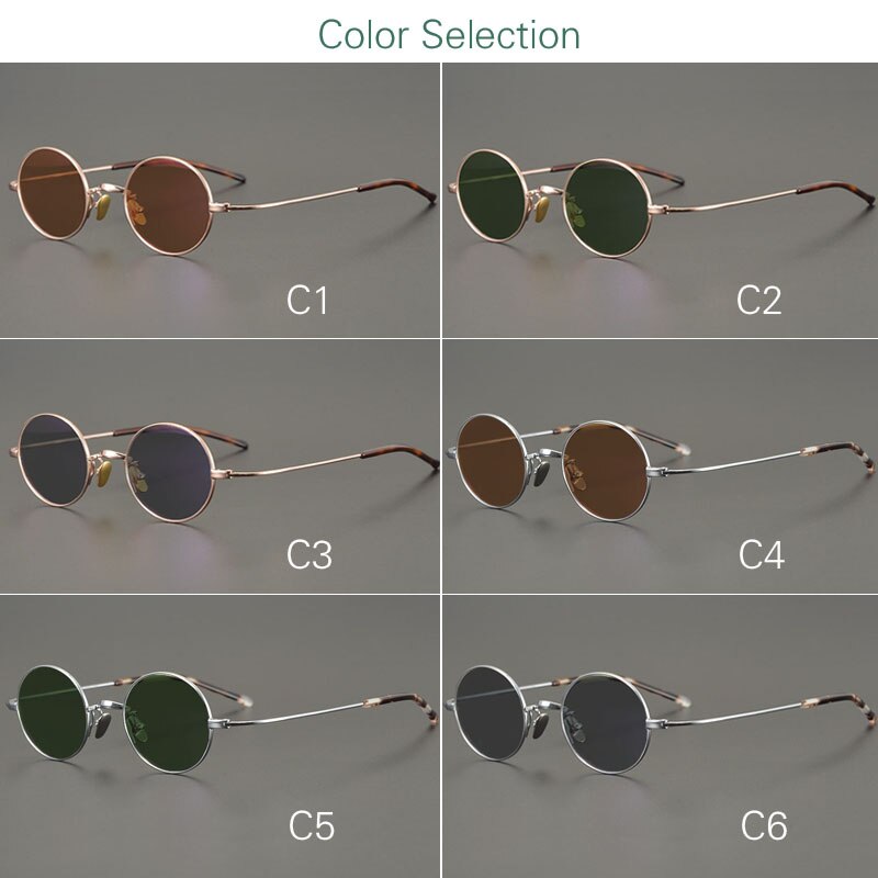 Yujo Men's Full Rim Round Titanium Polarized Sunglasses Sunglasses Yujo