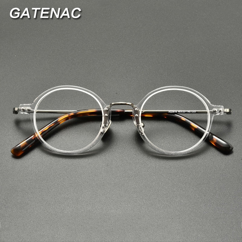 Gatenac Unisex Full Rim Round Titanium Acetate Eyeglasses Gxyj854 Full Rim Gatenac