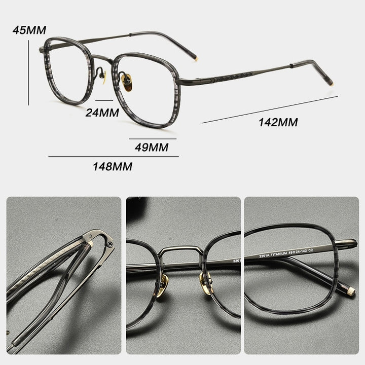 Gatenac Unisex Full Rim Square Titanium Acetate Eyeglasses Gxyj848 Full Rim Gatenac