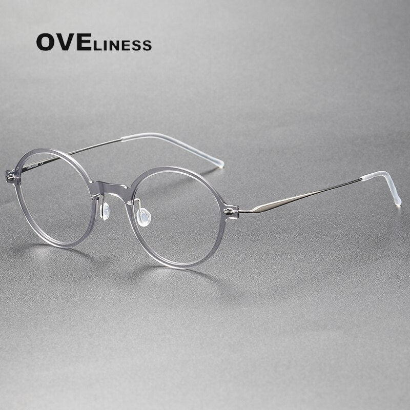 Oveliness Unisex Full Rim Round Screwless Acetate Titanium Eyeglasses 6508 Full Rim Oveliness light grey