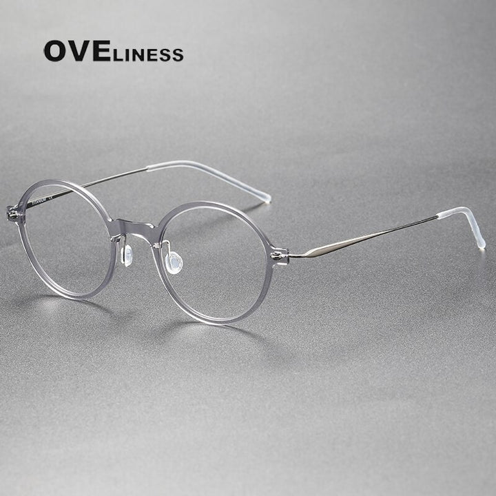 Oveliness Unisex Full Rim Round Screwless Acetate Titanium Eyeglasses 6508 Full Rim Oveliness light grey