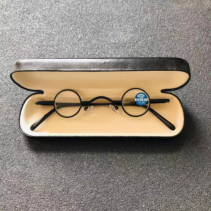 Cubojue Unisex Full Rim Small Round Alloy Reading Glasses Reading Glasses Cubojue +100 black glass lens