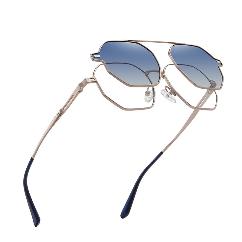 Zirosat Unisex Full Rim Polygon Round Alloy Eyeglasses Clip On Sunglasses CG8801 With Clip Ons Zirosat