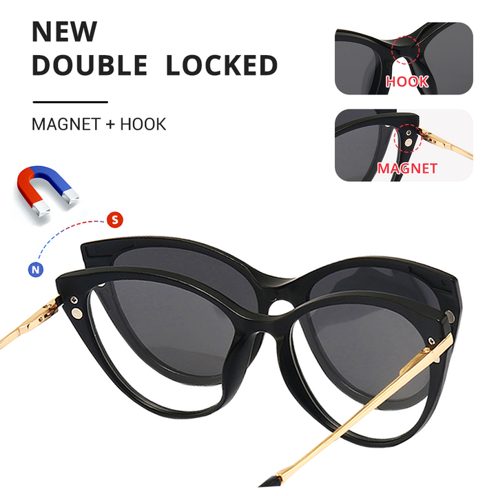 Ralferty Women's Full Rim Oval Cat Eye Acetate Eyeglasses With Clip On Sunglasses 2353 With Clip Ons Ralferty