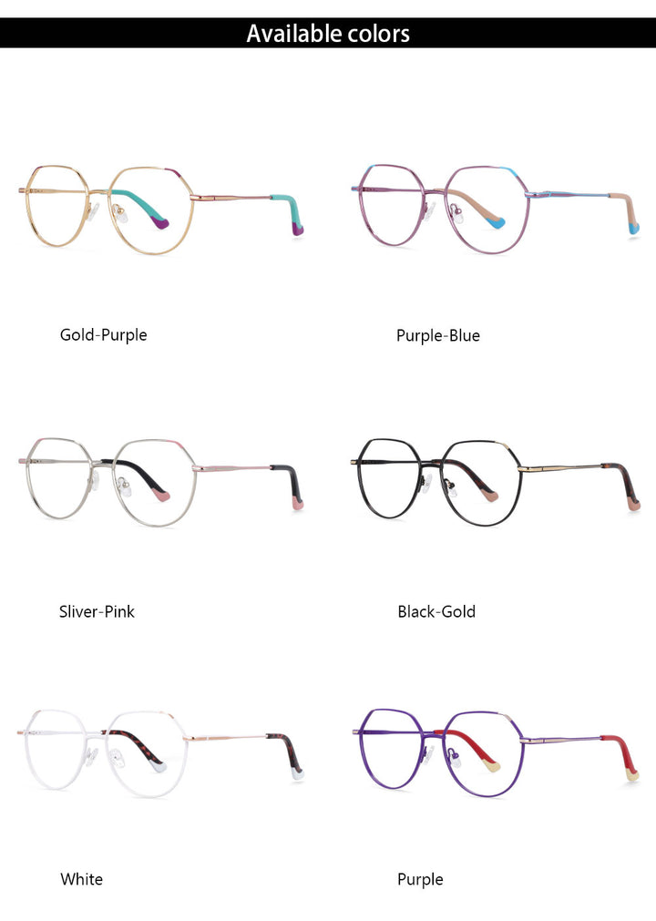 CCspace Unisex Full Rim Polygonal Round Alloy Frame Eyeglasses 54316 Full Rim CCspace