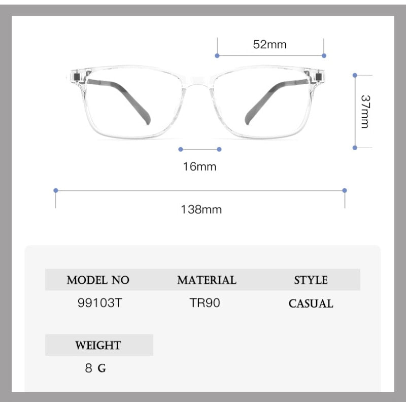 Hotony Unisex Full Rim Square Tr 90 Alloy Eyeglasses 99103T Full Rim Hotony   